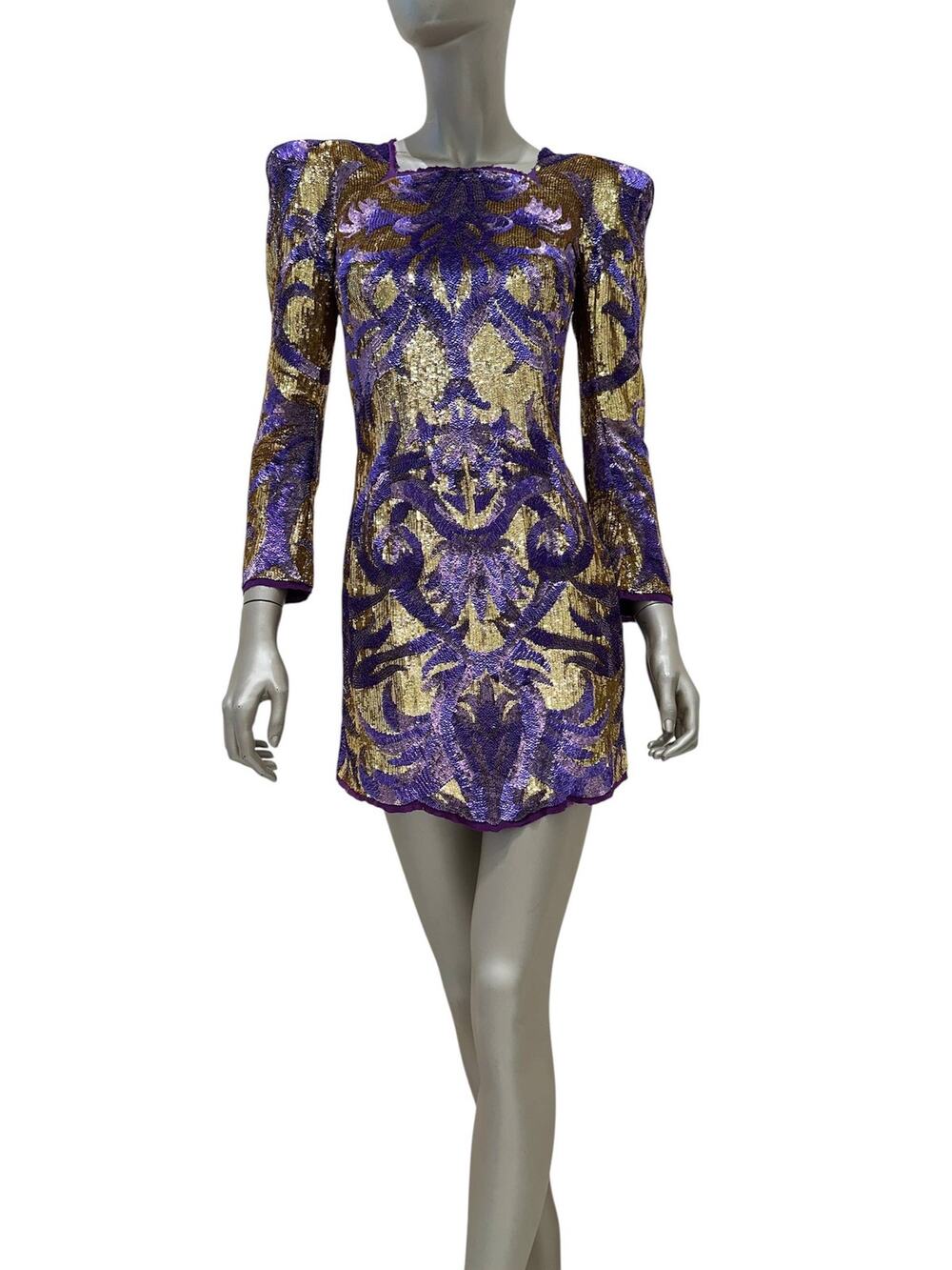 Balmain Embellished Silk Sequin Mini Dress FR 38